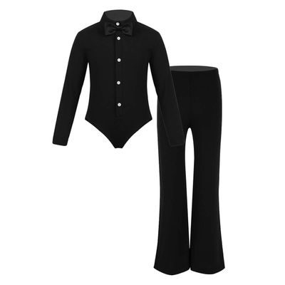 Agoky Boys Ballroom Salsa Latin Dance Shirt Romper Tuxedo Leotard Modern Dancewear Kids Stage Performance Costumes Outfits Black Shirt Trousers 6