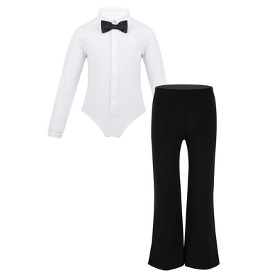 Agoky Boys Ballroom Salsa Latin Dance Shirt Romper Tuxedo Leotard Modern Dancewear Kids Stage Performance Costumes Outfits White Shirt Trousers 6