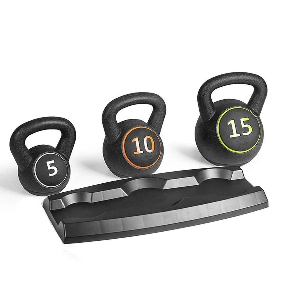 AGYH Kettlebells 3 Kettlebells And Kettlebell Racks, Home Torso And Abdomen Leg Strength Training Equipment, Non-slip Mute, 5lb/10lb/15lb