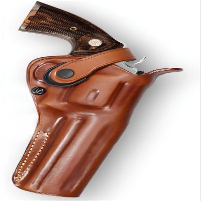 Premium Leather Three Slot Belt Holster with Retention Strap Fits Python 357 Magnum 6-inch, R/H Draw, Brown Color #1306#
