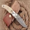 HUNTEX Custom Handmade Hand-Forged Rain Drop Pattern Damascus Steel 4 Inch Long Natural Camel Bone Handle Razor Sharp Camping Hunting Folding Pocket Knife with Genuine Leather Pouch view 2