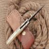 HUNTEX Custom Handmade Hand-Forged Rain Drop Pattern Damascus Steel 4 Inch Long Natural Camel Bone Handle Razor Sharp Camping Hunting Folding Pocket Knife with Genuine Leather Pouch view 3