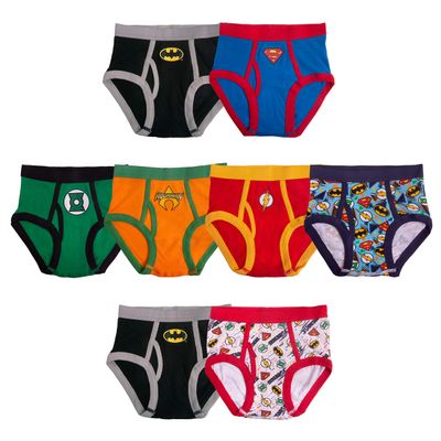 DC Comics 100% Cotton Briefs with Prints Including Superman, Batman, The Flash Logos, Sizes 2/3T, 4T, 4, 6, 8