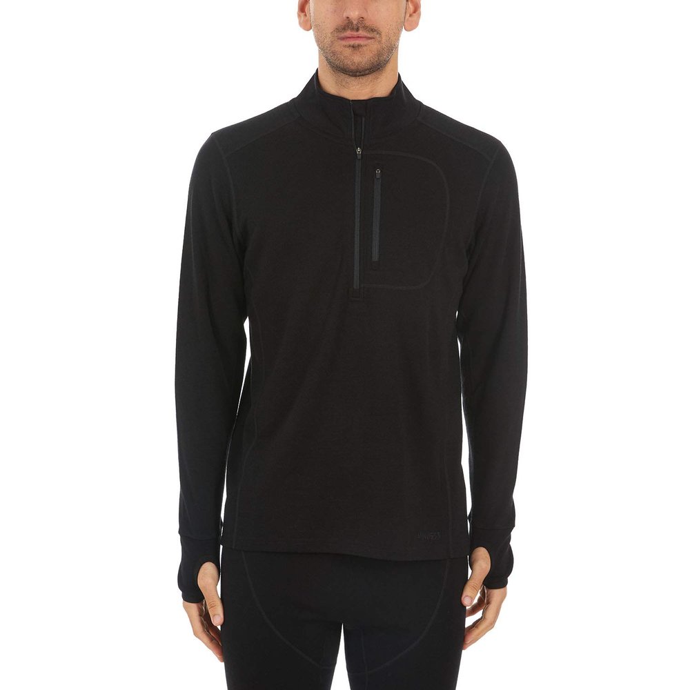 100% Merino Wool Men's Expedition Weight Quarter Zip - Moisture Wicking Sweater - Black - Medium
