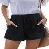 ANFTFH Women Casual Solid Color Shorts Loose Elastic Waist Pants Summer Vacation Black L view 1