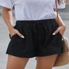ANFTFH Women Casual Solid Color Shorts Loose Elastic Waist Pants Summer Vacation Black L view 3