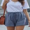 ANFTFH Women's Casual Elastic Waist Comfy Cotton Linen Summer Beach Shorts with Drawstring Dusty Blue XL view 2