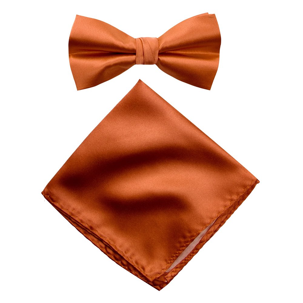 Spring Notion Men's Solid Color Satin Microfiber Bow Tie and Hankerchief Set Rust