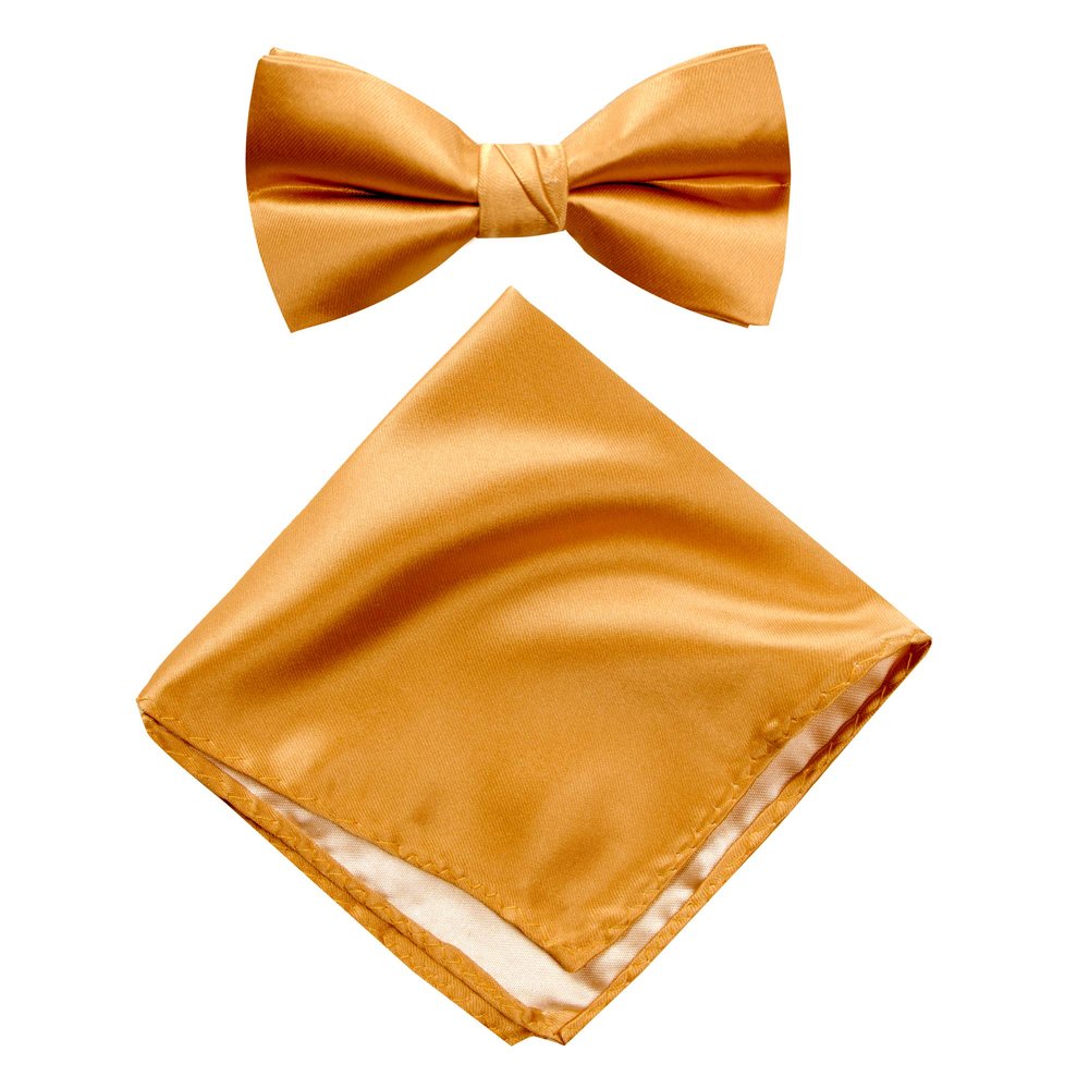 Spring Notion Men's Solid Color Satin Microfiber Bow Tie and Hankerchief Set Mustard
