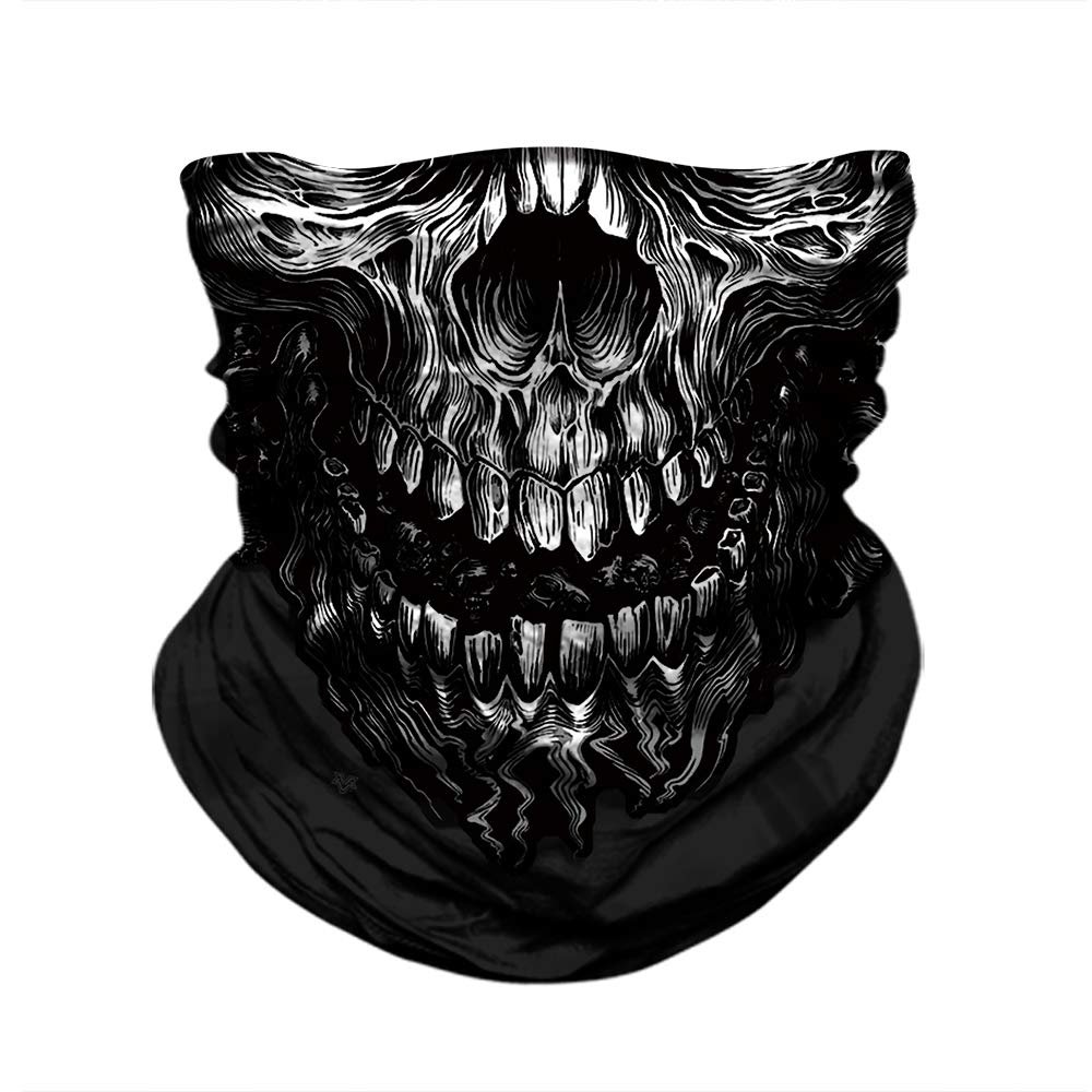 Skull Face Mask Bandanas, Neck Gaiter, Headwear, Magic Scarf, Headband for dust sun wind (Silver006)
