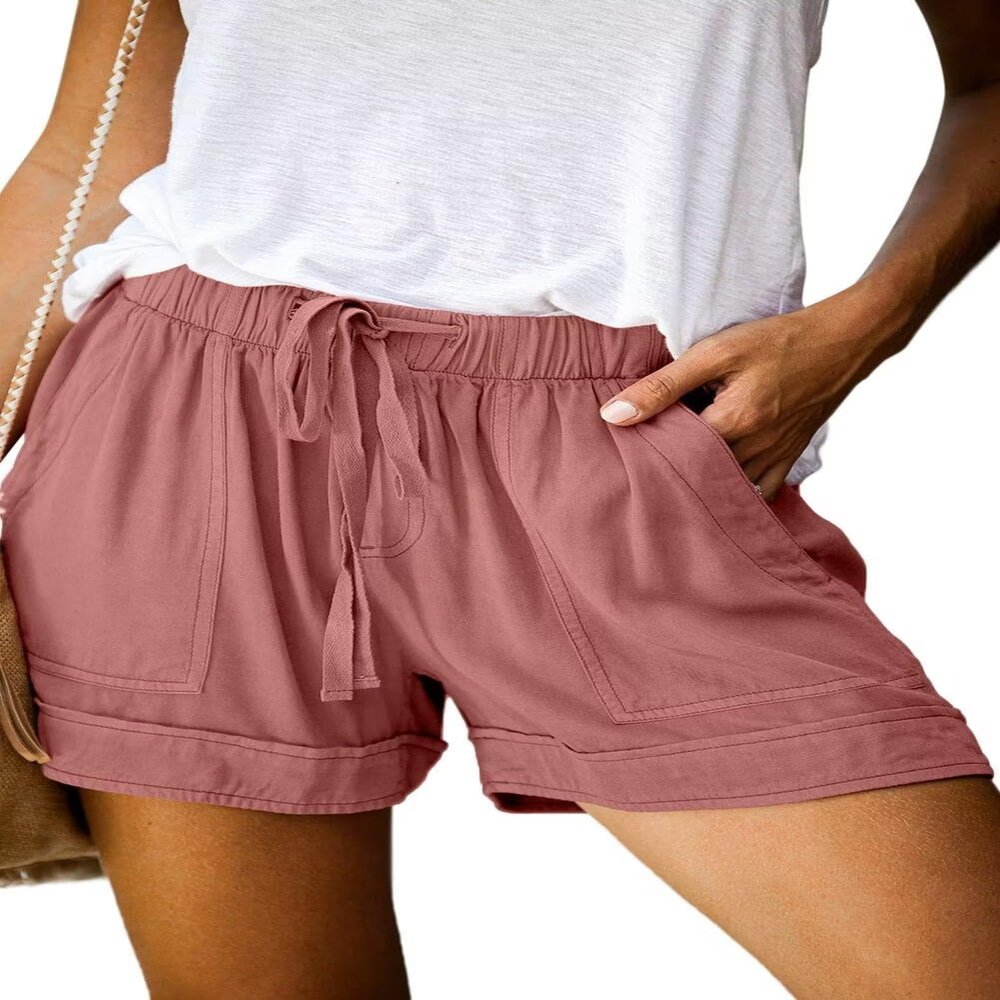 ANFTFH Womens Casual Drawstring Elastic Waist Pocketed Beach Summer Shorts Dusty Pink XXL