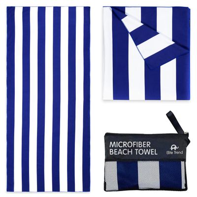 Elite Trend Microfiber Beach Towel for Adults with Bag - Extra Large 78x35 inch Lightweight Sand Free Quick Dry Towel for Travel, Swimming, Yoga, Camping (Cabana Navy)
