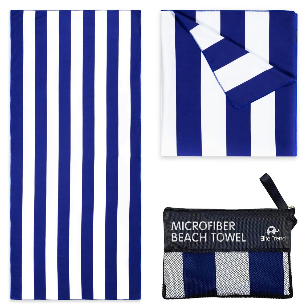 Elite Trend Microfiber Beach Towel for Adults with Bag - Extra Large 78x35 inch Lightweight Sand Free Quick Dry Towel for Travel, Swimming, Yoga, Camping (Cabana Navy)