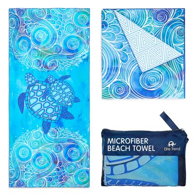 Elite Trend Microfiber Beach Towel for Adults with Bag - Extra Large 78x35 inch Lightweight Sand Free Quick Dry Towel for Travel, Swimming, Yoga, Camping (Sea Turtle)