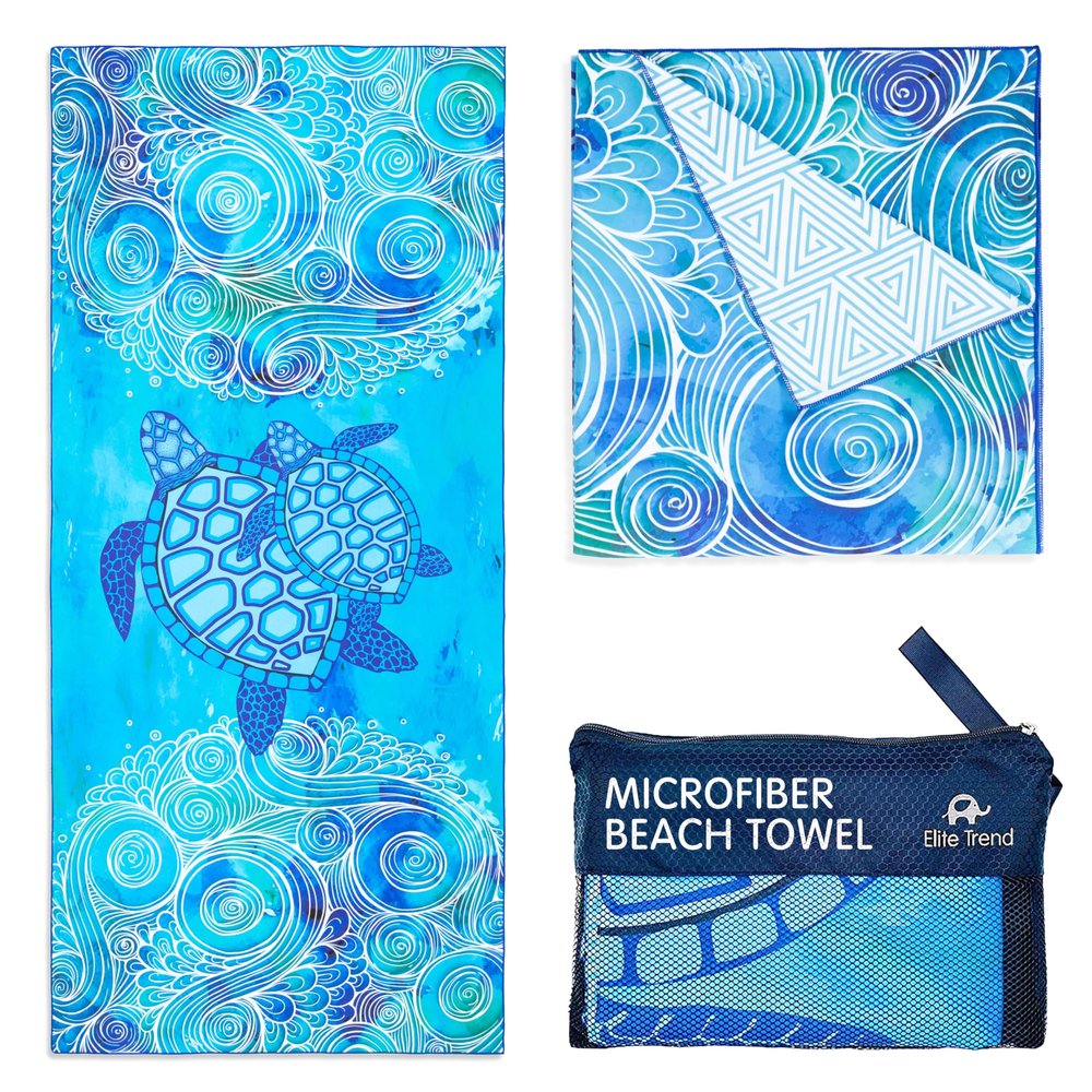 Elite Trend Microfiber Beach Towel for Adults with Bag - Extra Large 78x35 inch Lightweight Sand Free Quick Dry Towel for Travel, Swimming, Yoga, Camping (Sea Turtle)