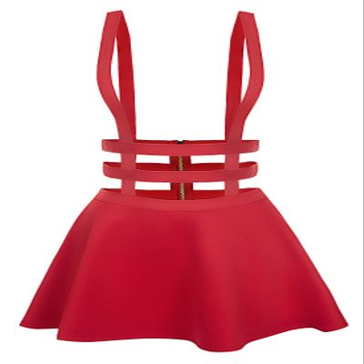 Urban CoCo Womens Elastic Waist Pleated Short Braces Skirt (XL, Red)