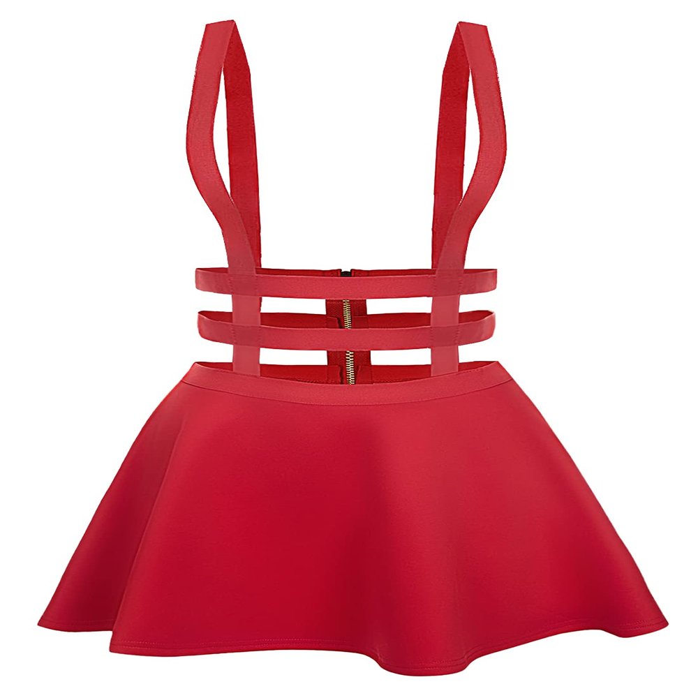 Urban CoCo Womens Elastic Waist Pleated Short Braces Skirt (XL, Red)