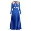 Liturgical Praise Dance Worship Maxi Cross Dresses for Women Gold Metallic Lyrical Dancewear Loose Fit Full Length Robe Swing Gown Ruffle Tunic Circle Costume Church Praisewear Royal Blue&Cross 2XL view 1