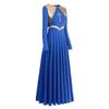 Liturgical Praise Dance Worship Maxi Cross Dresses for Women Gold Metallic Lyrical Dancewear Loose Fit Full Length Robe Swing Gown Ruffle Tunic Circle Costume Church Praisewear Royal Blue&Cross 2XL view 2
