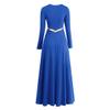 Liturgical Praise Dance Worship Maxi Cross Dresses for Women Gold Metallic Lyrical Dancewear Loose Fit Full Length Robe Swing Gown Ruffle Tunic Circle Costume Church Praisewear Royal Blue&Cross 2XL view 3