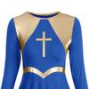 Liturgical Praise Dance Worship Maxi Cross Dresses for Women Gold Metallic Lyrical Dancewear Loose Fit Full Length Robe Swing Gown Ruffle Tunic Circle Costume Church Praisewear Royal Blue&Cross 2XL view 4