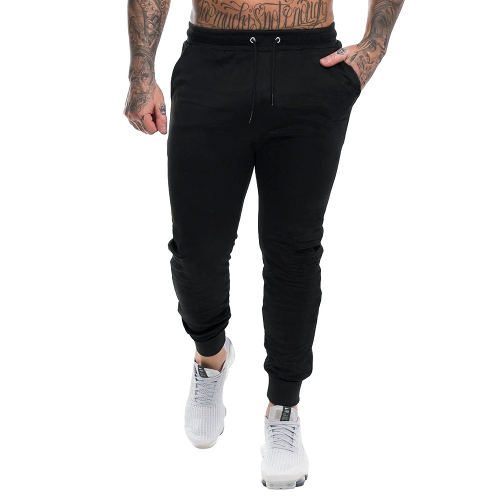 A WATERWANG Men's Slim Jogger Pants, Tapered Athletic Sweatpants for Jogging Running Exercise Gym Workout Black