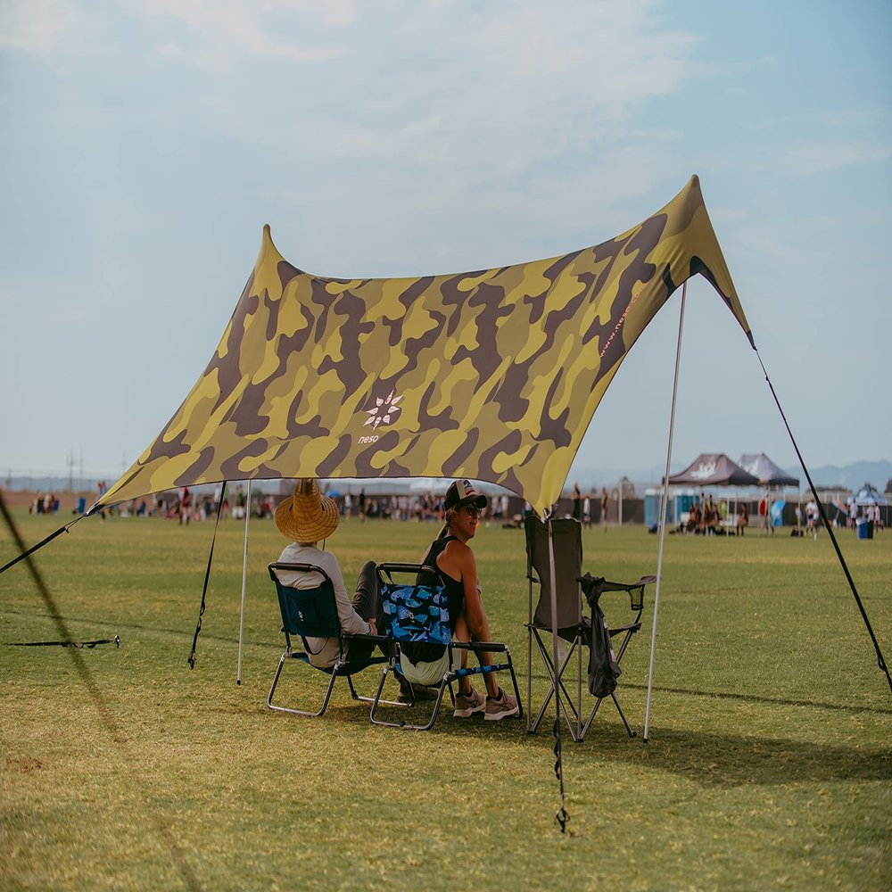 Neso Sidelines Grande Sports Tent - Lightweight and Portable Sun Shelter and Shade Tent for Outdoor Activities - Patented Reinforced Corners - UPF 50+ Sun Protection - 7ft Tall, 11 x 4.5 ft - Camo