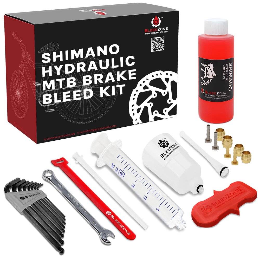 BleedZone Brake Bleed Kit for Shimano Brakes, Bycicle Hydraulic Brake Tool with 120ml Mineral Oil and Pro Syringe - Fits with Shimano Bike, Mountain Bike Brake Bleed Kit