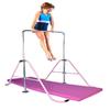 Athletic Bar Kids Gymnastics Bar Horizontal Kip Bar + 2x6 Tri Fold Mat Junior Training Adjustable Expandable Height Jungle Gym Monkey Bars Climb Tower Playground Gymnasts + Stretch Band (Pink) view 1