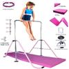 Athletic Bar Kids Gymnastics Bar Horizontal Kip Bar + 2x6 Tri Fold Mat Junior Training Adjustable Expandable Height Jungle Gym Monkey Bars Climb Tower Playground Gymnasts + Stretch Band (Pink) view 2