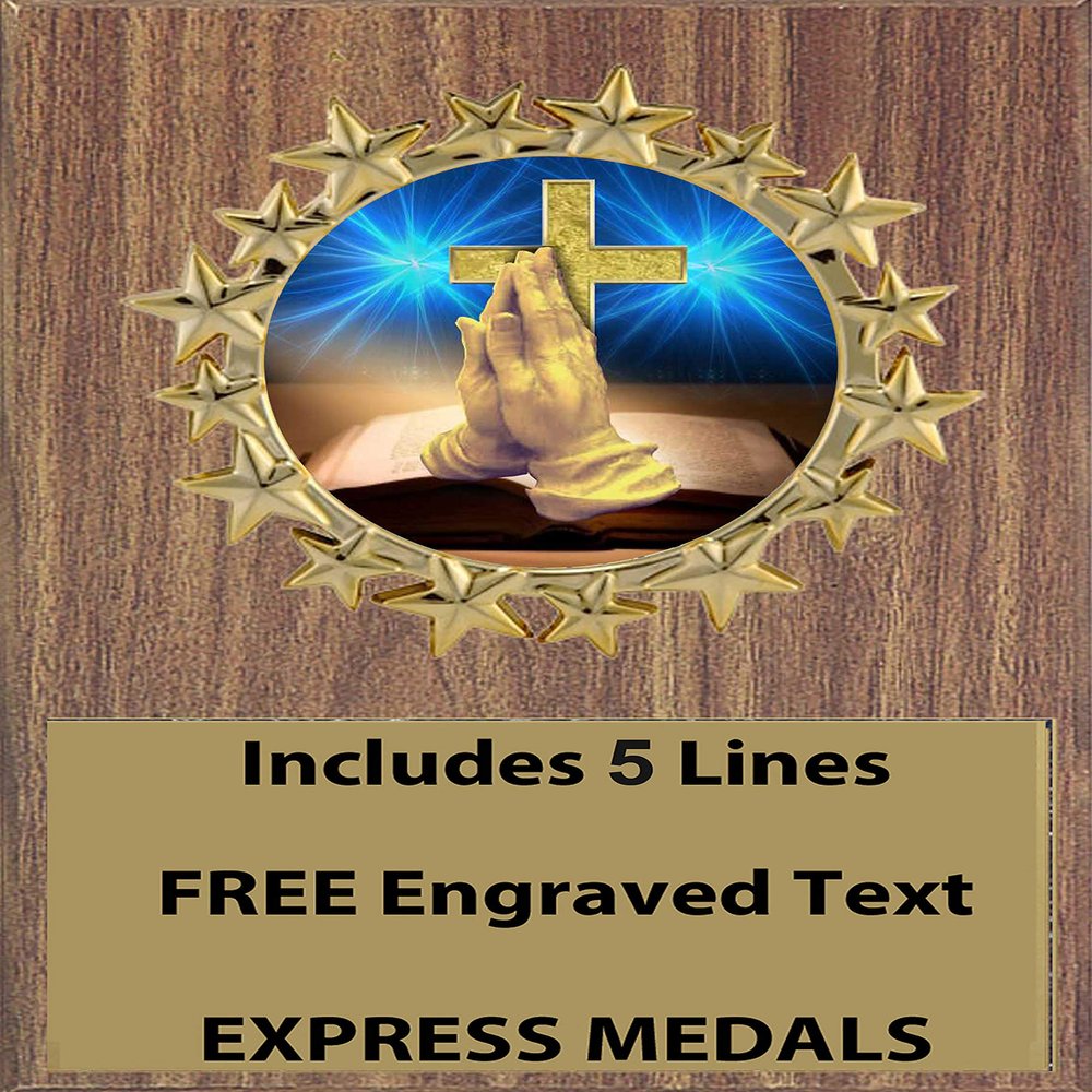 Express Medals 5x7 Religious Prayer Cross Walnut Color Plaque Award Trophy with up to 5 Lines of Your Personalized Custom Engraved Text D75
