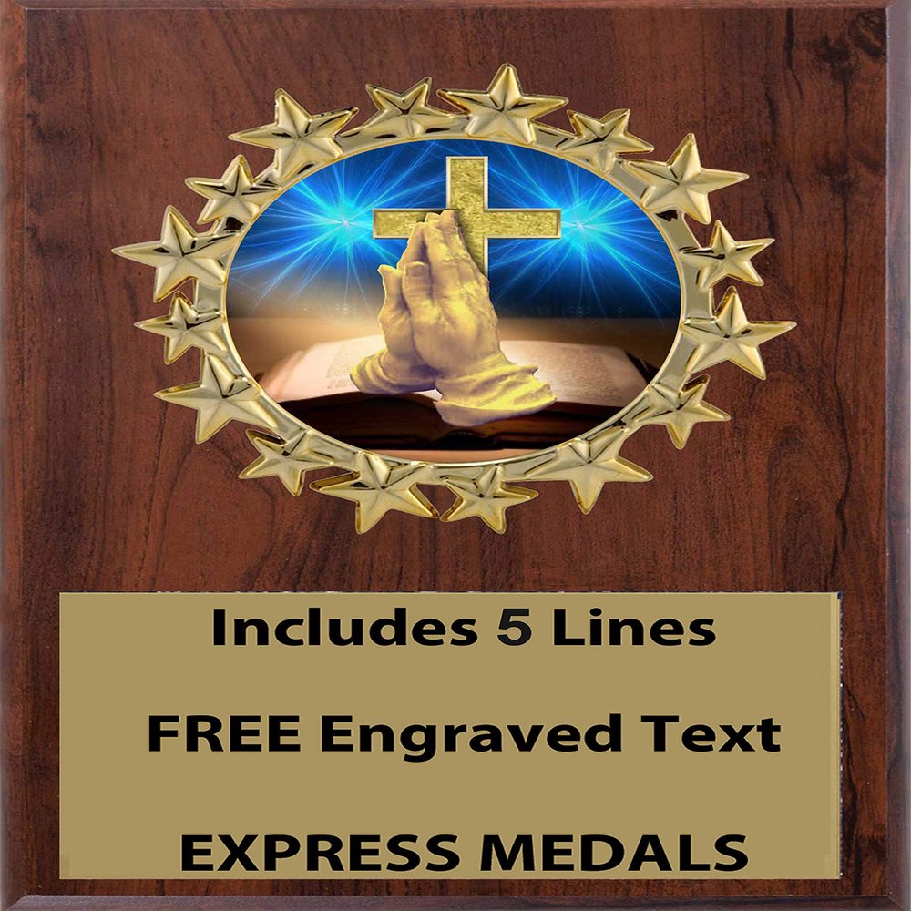 Express Medals 5x7 Religious Prayer Cross Cherry Color Plaque Award Trophy with up to 5 Lines of Your Personalized Custom Engraved Text D75