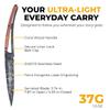 deejo - 37G Serrated Folding Pocket Knife with Belt Clip - Terra Incognita Design, 3.7-Inch Stainless Steel Blade, Black Titanium Finish, Coral Handle - Lightweight EDC for Home, Work, Outdoor Use view 4