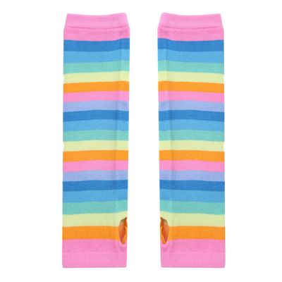 YOOJIA Women Colorful Rainbow Striped Thigh High Socks and Arm Warmer Fingerless Gloves Set for Halloween Cosplay Costume Pink Gloves One Size