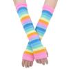 YOOJIA Women Colorful Rainbow Striped Thigh High Socks and Arm Warmer Fingerless Gloves Set for Halloween Cosplay Costume Pink Gloves One Size view 2