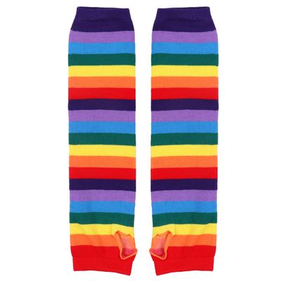 YOOJIA Women Colorful Rainbow Striped Thigh High Socks and Arm Warmer Fingerless Gloves Set for Halloween Cosplay Costume Colorful Gloves One Size