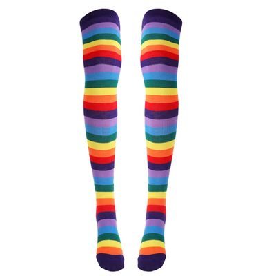 YOOJIA Women Colorful Rainbow Striped Thigh High Socks and Arm Warmer Fingerless Gloves Set for Halloween Cosplay Costume Colorful Socks One Size