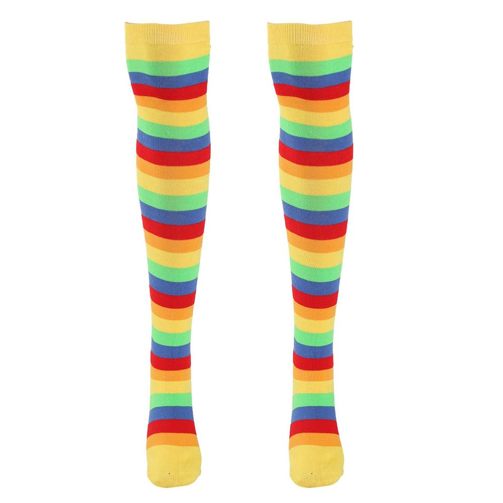 YOOJIA Women Colorful Rainbow Striped Thigh High Socks and Arm Warmer Fingerless Gloves Set for Halloween Cosplay Costume Yellow Socks One Size