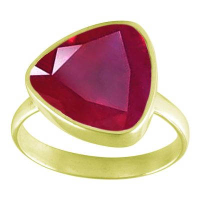 SURYAGEMS 18K Gold Plated Natural Ruby Faceted Trillion Ring for Women July Birthstone Astrology Jewelry Bezel Set Statement Cocktail Ring Gift for Her Ring in Size 13