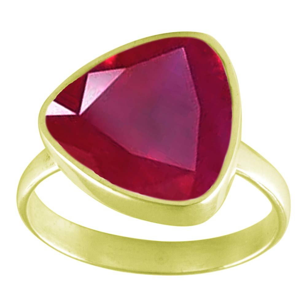 SURYAGEMS 18K Gold Plated Natural Ruby Faceted Trillion Ring for Women July Birthstone Astrology Jewelry Bezel Set Statement Cocktail Ring Gift for Her Ring in Size 13