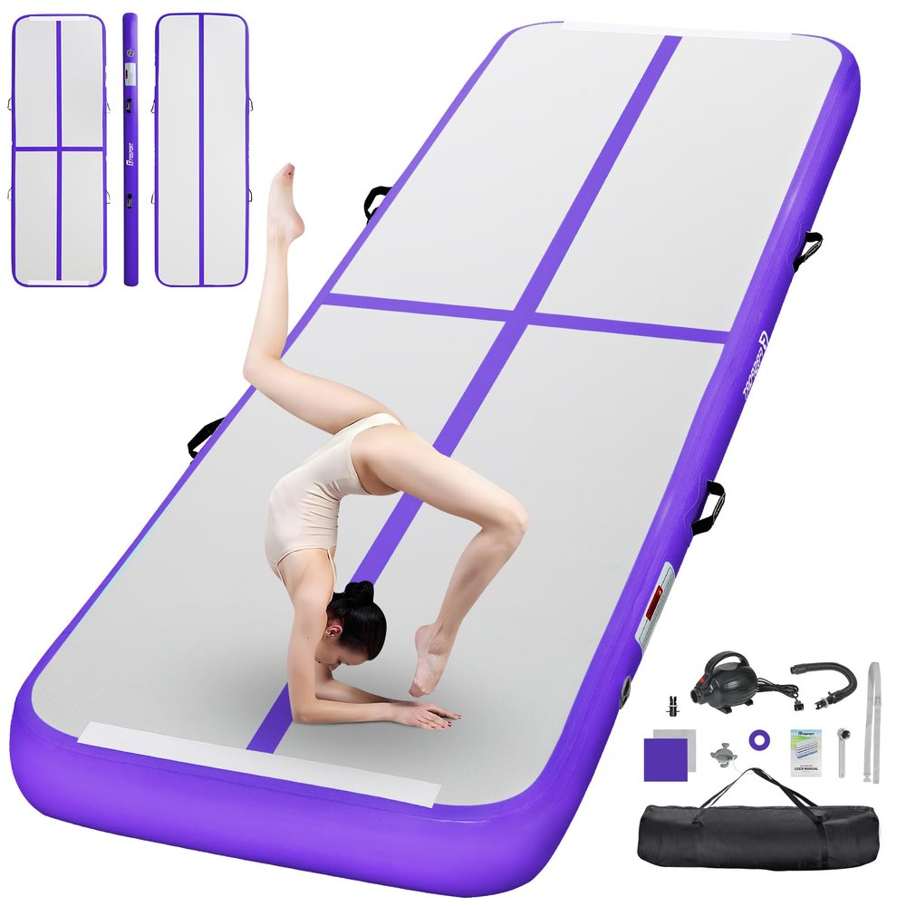 FBSPORT 10ft Gymnastics Training Mats Inflatable Air Gymnastics Mat 4 inches Thickness Inflatable Floor Mats for Home Use/Training/Cheerleading/Yoga/Water with Pump