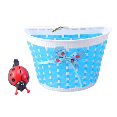 Garneck Handmade Plastic Boys and Girls Bike Basket Bow Knot Scooter Basket for Children Bicycle Storage Bag Random Color Bike Bell Included
