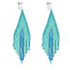 Clip on Dangling Earrings Bohemian Seed Beaded Long Tassel Boho Women Drop Statement Rainbow Blue view 1