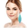 Clip on Dangling Earrings Bohemian Seed Beaded Long Tassel Boho Women Drop Statement Rainbow Blue view 2