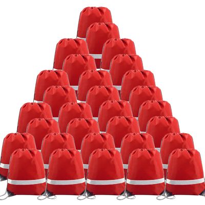 BeeGreen 30 Pieces Red Drawstring Bags Bulk String Backpacks, Cinch Sacks for Gym Sport Trip, Reflective Strips DIY for Women and Men