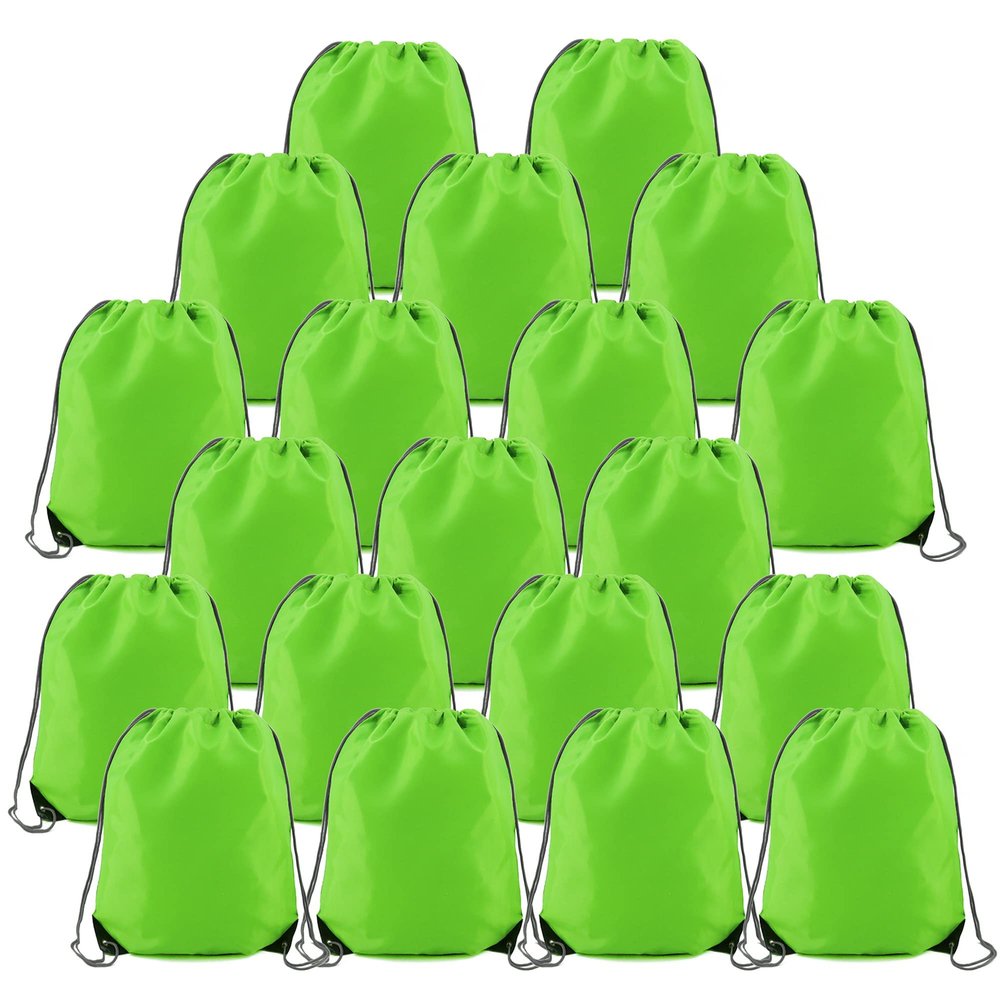 BeeGreen 20 Pieces Green String Bags Bulk Lightweight Durable Drawstring Gym Backpacks for Christmas Travel Sports Plain Cinch Storage Sackpack Bags for Women and Men
