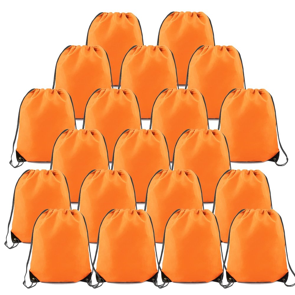 BeeGreen 20 Pieces Orange-String-Bag-Pack-Bulk Durable Cinch Gym Sacks Backpacks Large Size for Christmas Sports Storage Travel Pull String Sackpack for Women and Men