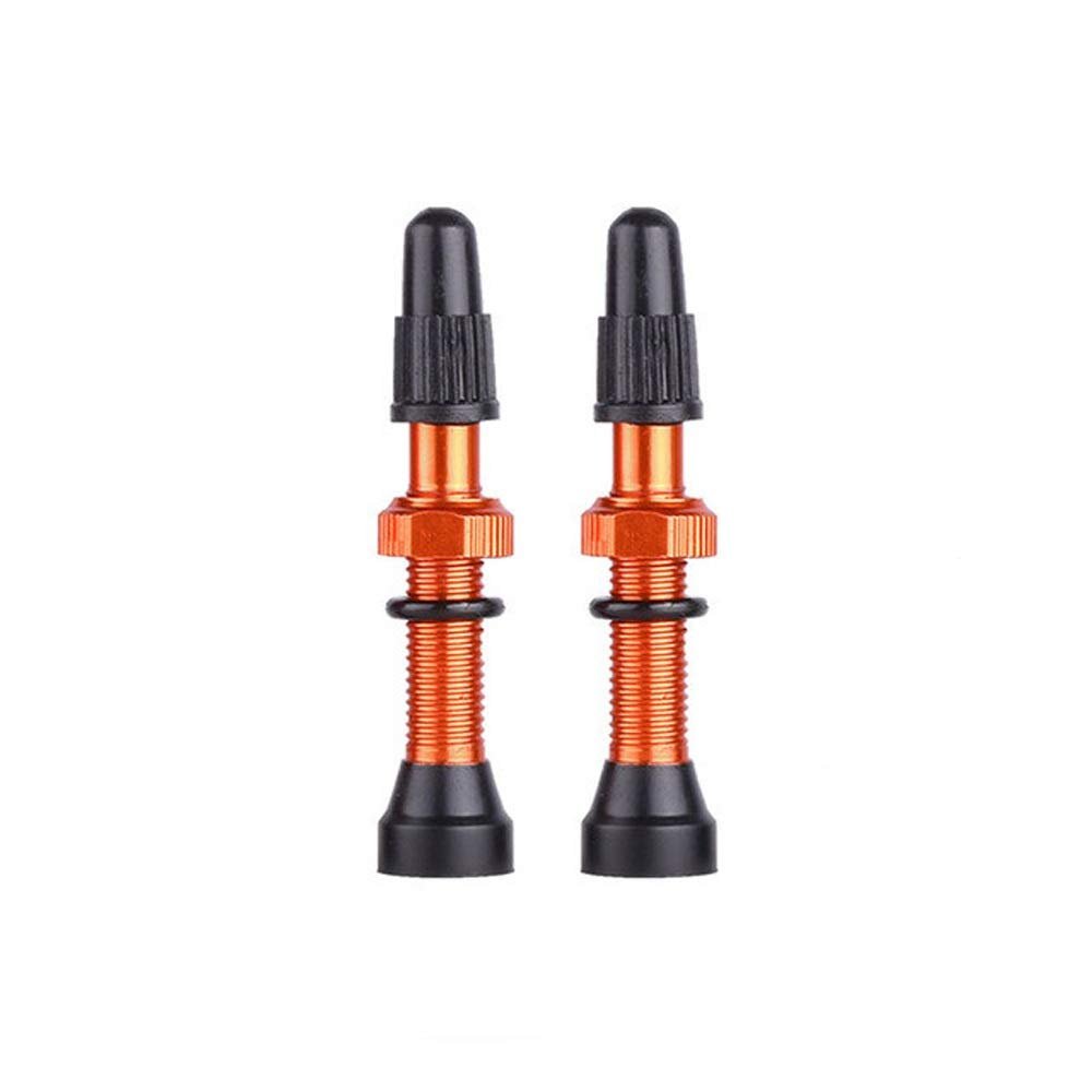 1Pair Presta Valve Core Bike Replacement Brass Tubeless Core,Bicycle Presta Valve for Road MTB Bicycle Tubeless Tires Brass Core Alloy Stem,48mm,Orange