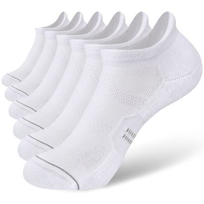 CS CELERSPORT 6 Pack Women's Ankle Running Socks Cushioned Low Cut Tab Athletic Socks, White, Small
