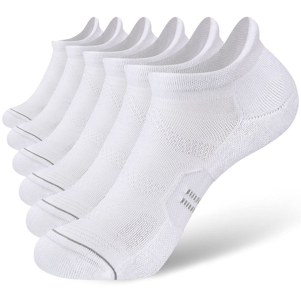 CS CELERSPORT 6 Pack Women's Ankle Running Socks Cushioned Low Cut Tab Athletic Socks, White, Small
